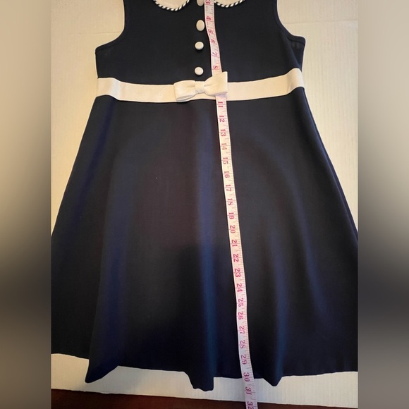 BONNIE JEAN NAVY BLUE & WHITE A-LINE DRESS W/PETER PAN COLLAR. SIZE 12 - Picture 3 of 7